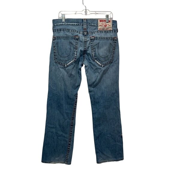 True Religion Vintage BOBBY Blue Denim Distressed Straight Leg Jeans Men Size 32 - Picture 1 of 11